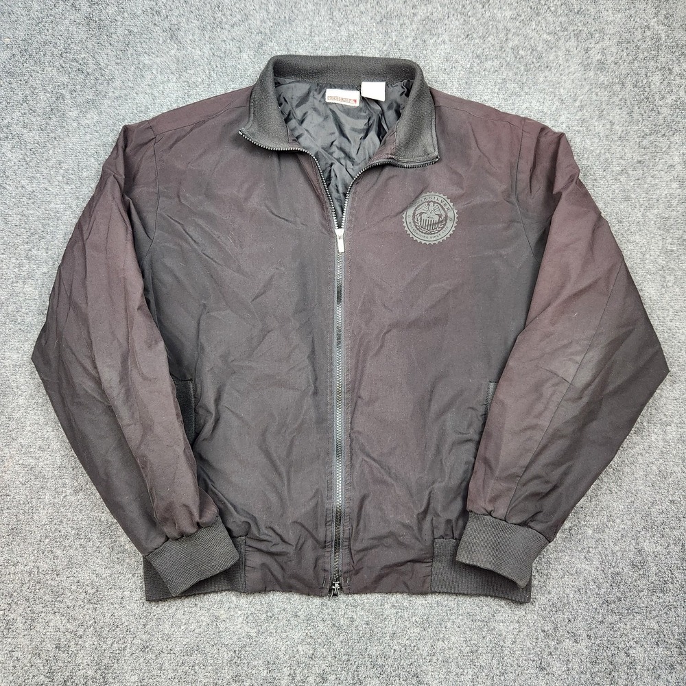 VTG Quiksilver Jacket‎ Mens XL Black Full Zip Bomber Coat Boardriding Patch Logo